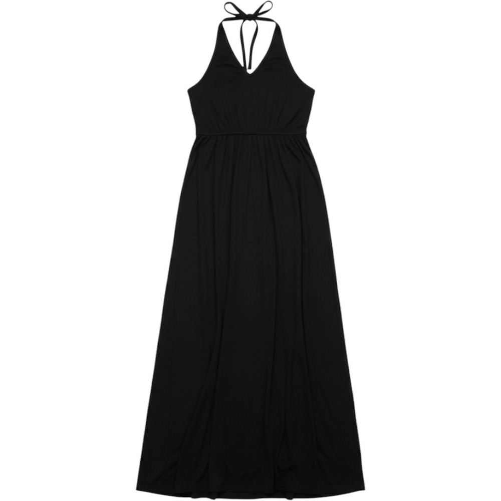 NWT Go Couture Black Strappy Halter V-Neck Tiered Maxi Dress Made in USA Large